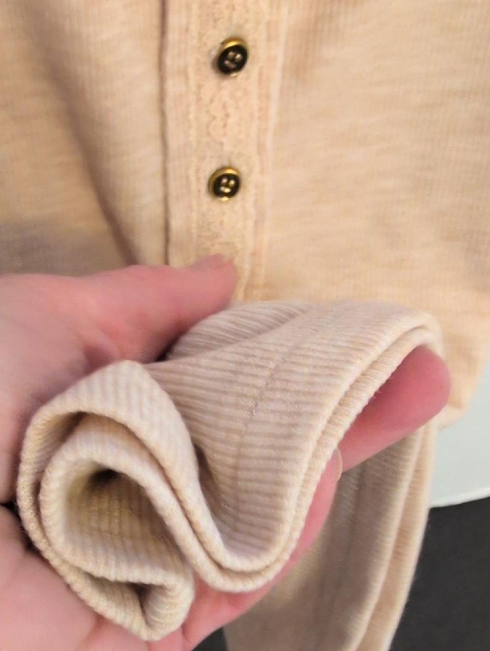 POL Lace-Trim Henley Soft Ribbed Tank Top in Latte Cream - Picture 7 of 13